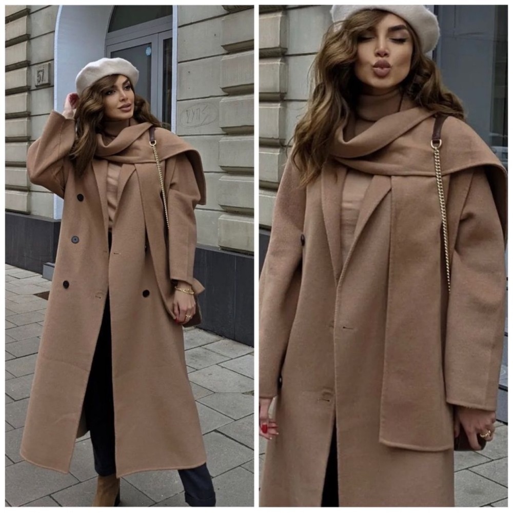 Mango Wool Blend Coat With Scarf New